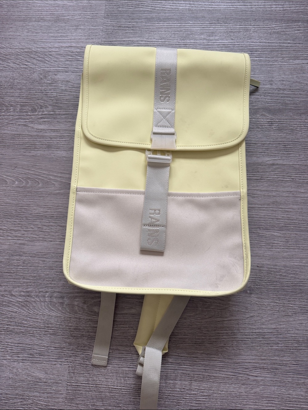 Rains Pale Yellow & Cream Rolltop Backpack